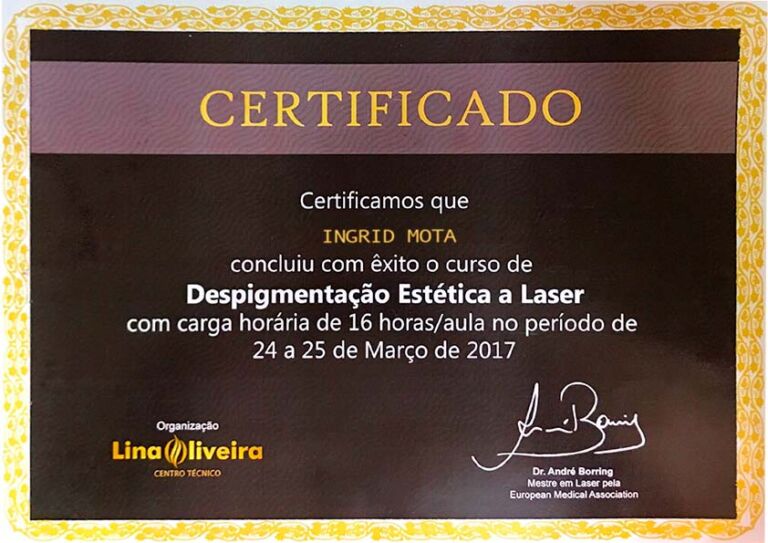 INGRID MOTA certificado laser André Ingrid Mota