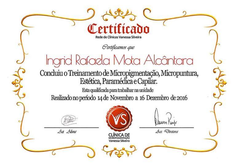 Ingrid Mota Certificado de CAPACITACAO Vanessa Silveira para Ingrid Mota