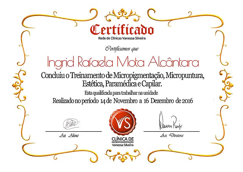 Ingrid Mota Certificado de CAPACITACAO Vanessa Silveira para Ingrid Mota